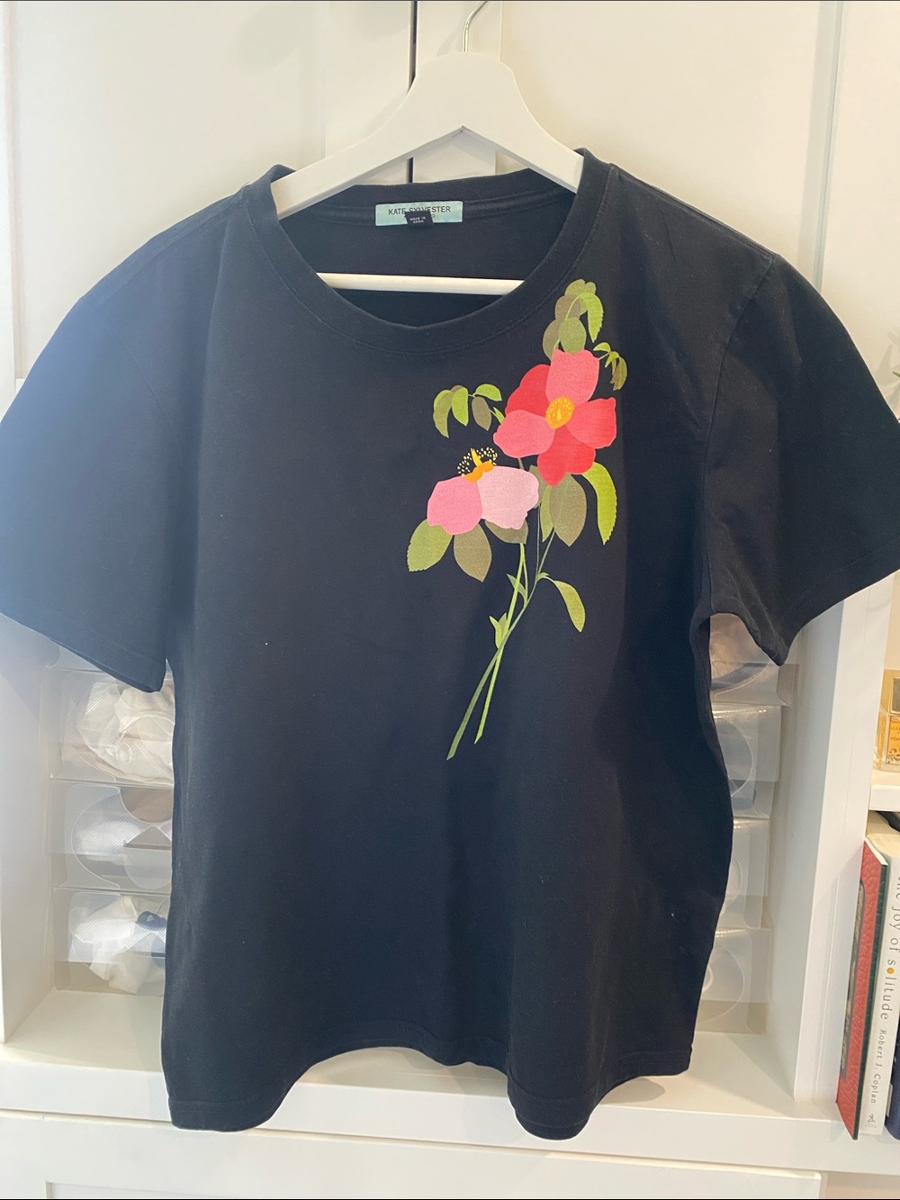 Kate Sylvester Lg Black Floral Short Sleeve Tee